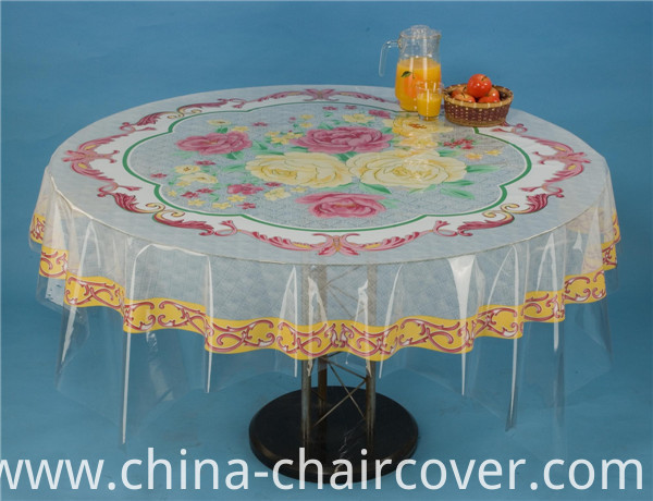 140*215cm Round PVC Printed Transparent Tablecloth of Independent Designlfgb () and Waterproof, Oilproof Feature for Home/Outdoor/Wedding